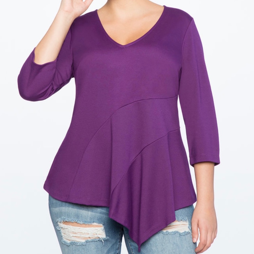 Eloquii Asymetrical Flounce Peplum Ponte knit top